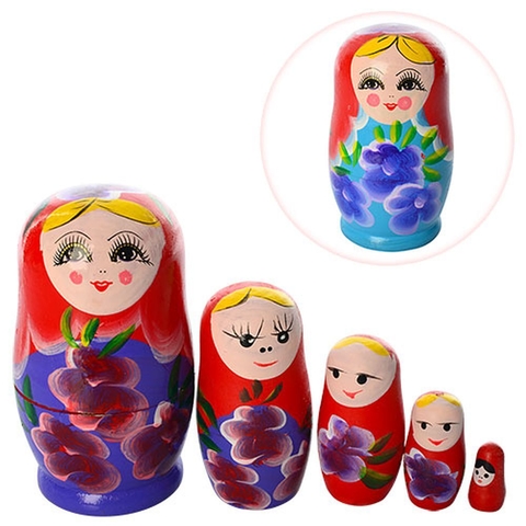 Деревянная игрушка Матрешка MD 0973 (120шт) 11,5см, 5шт, 2 цвета, в кульке, 11,5-6,5-6,5см