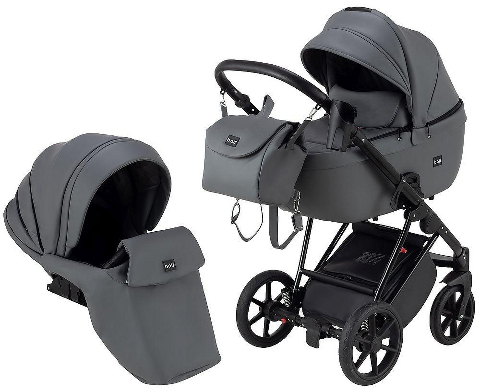 Коляска 2 в 1 Bair Infinity кожа 100% Graphite (Графит) BI-2233-AMO