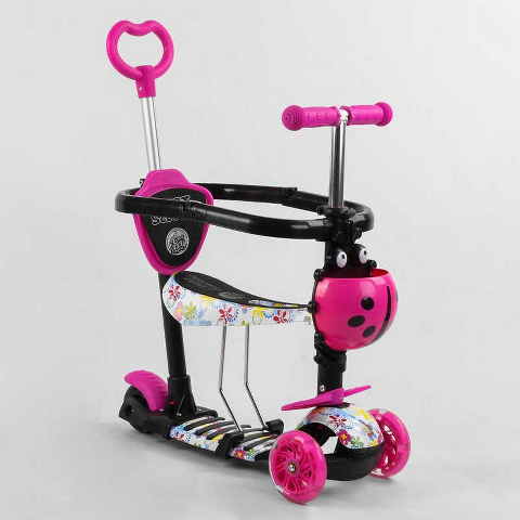 Самокат 5в1 S 5593 Best Scooter, АБСТРАКЦИЯ, с защитным бампером, PU колеса, ПОДСВЕТКА КОЛЕС, в коробке