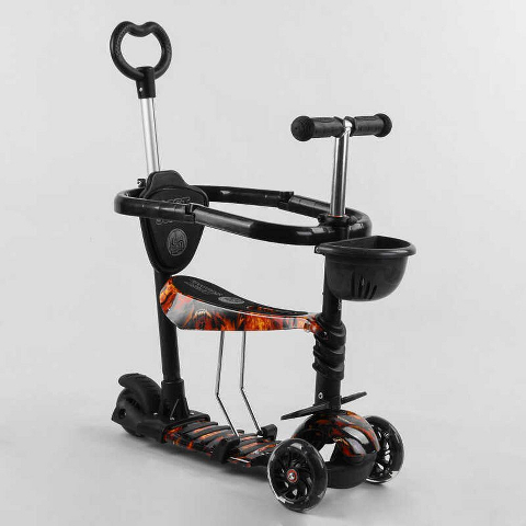 Самокат 5в1 S 8756 Best Scooter, АБСТРАКЦИЯ, с защитным бампером, PU колеса, ПОДСВЕТКА КОЛЕС, в коробке