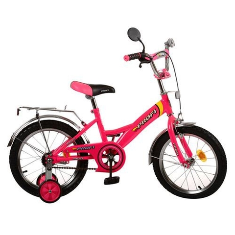 Велосипед PROFI детский 16" P 1634 (1шт) розовый, звонок,зеркало,приставные колеса