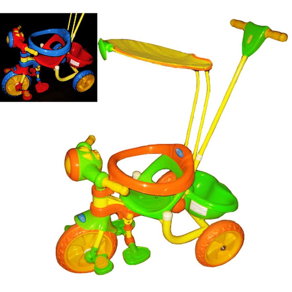 Велосипед трехколесный 9029-3 крыша, ручка 2 цвета в ящике /2/