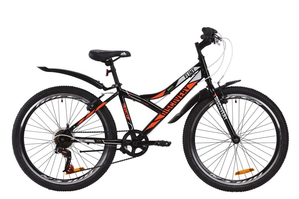 Велосипед 24" Discovery FLINT (OPS-DIS-24-180), Vbr ST рама-14" черно-оранжевый с серым с крылом Pl 2020
