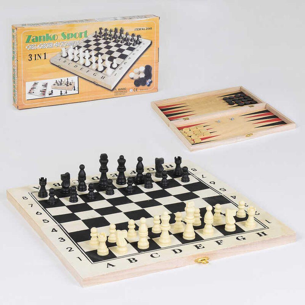Шахматы деревянные С 36817, 3 в 1, деревянная доска, деревянные шахматы,  в коробке |54|
