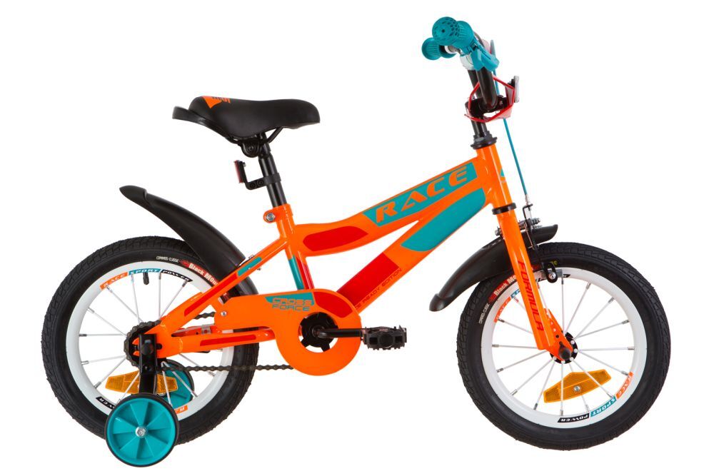 Велосипед 14" Formula RACE, OPS-FRK-14-004,  усилен. рама-8,5" St оранжево-бирюзовый  с крылом Pl 2019