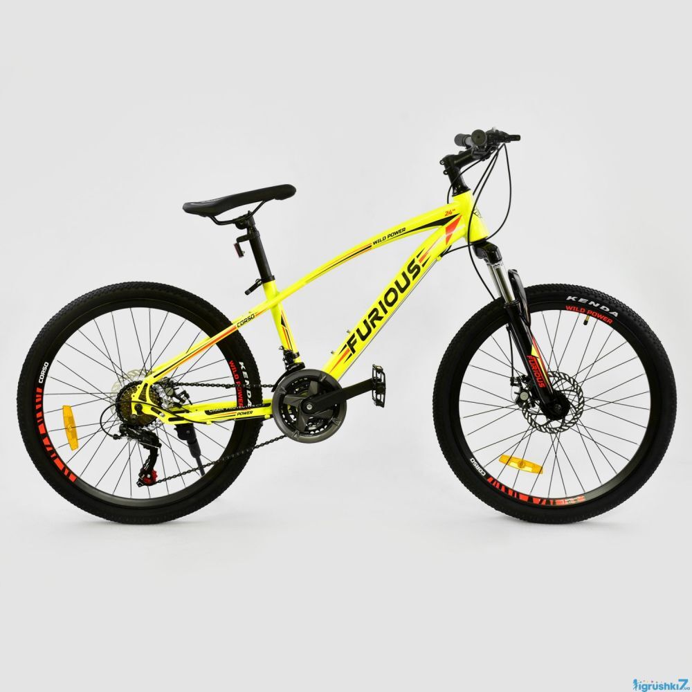 Велосипед 24" CORSO FURIOUS, JYT 009 5567 YELLOW металлическая рама, 21 скорость,