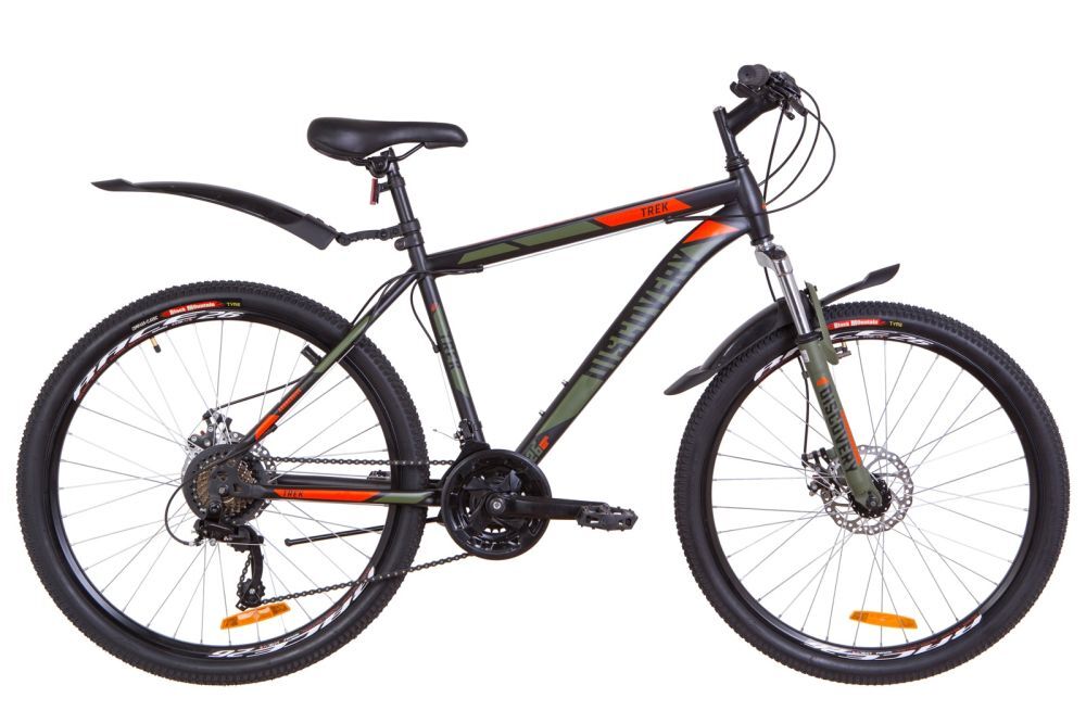 Велосипед 26" Discovery TREK (OPS-DIS-26-164), AM DD рама-18" St с крылом Pl 2019 черно-оранжевый хаки (м)