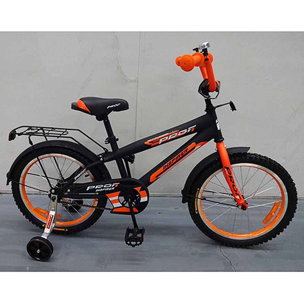 Велосипед детский PROF1 18д. G1852 (1шт) Inspirer,черно-оранж(мат),звонок,доп.колеса