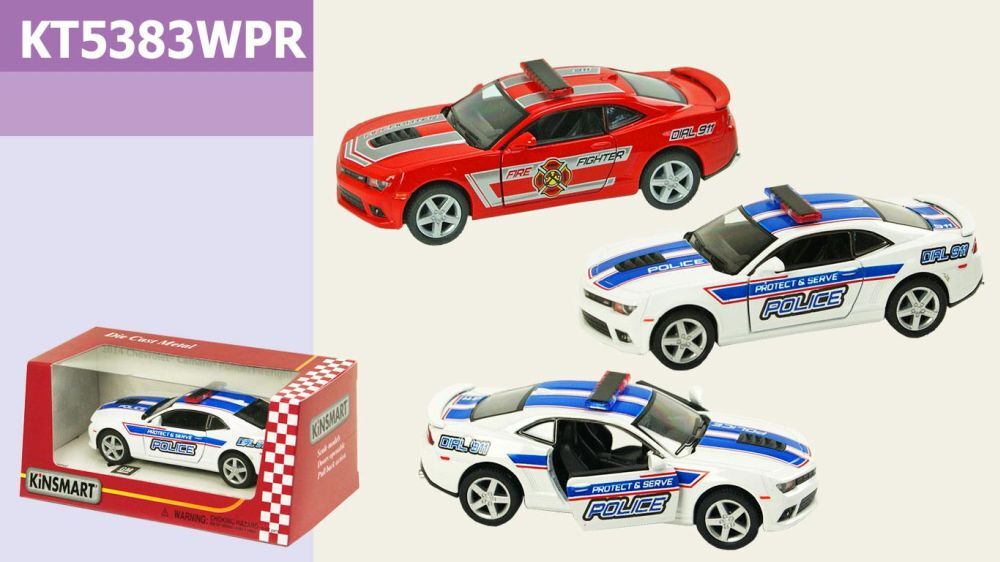 Модель легковая 5" KT5383WPR CHEVROLET CAMARO Police/ Fire Fighter метал.инерц.откр.дв.2в.кор./96/