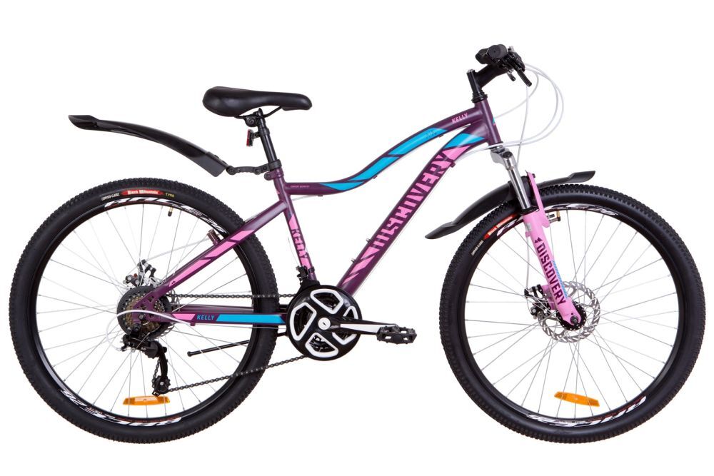 Велосипед 26" Discovery KELLY (OPS-DIS-26-199), AM DD рама-15" St с крылом Pl 2019 фиолетово-розовый с голубым (м)