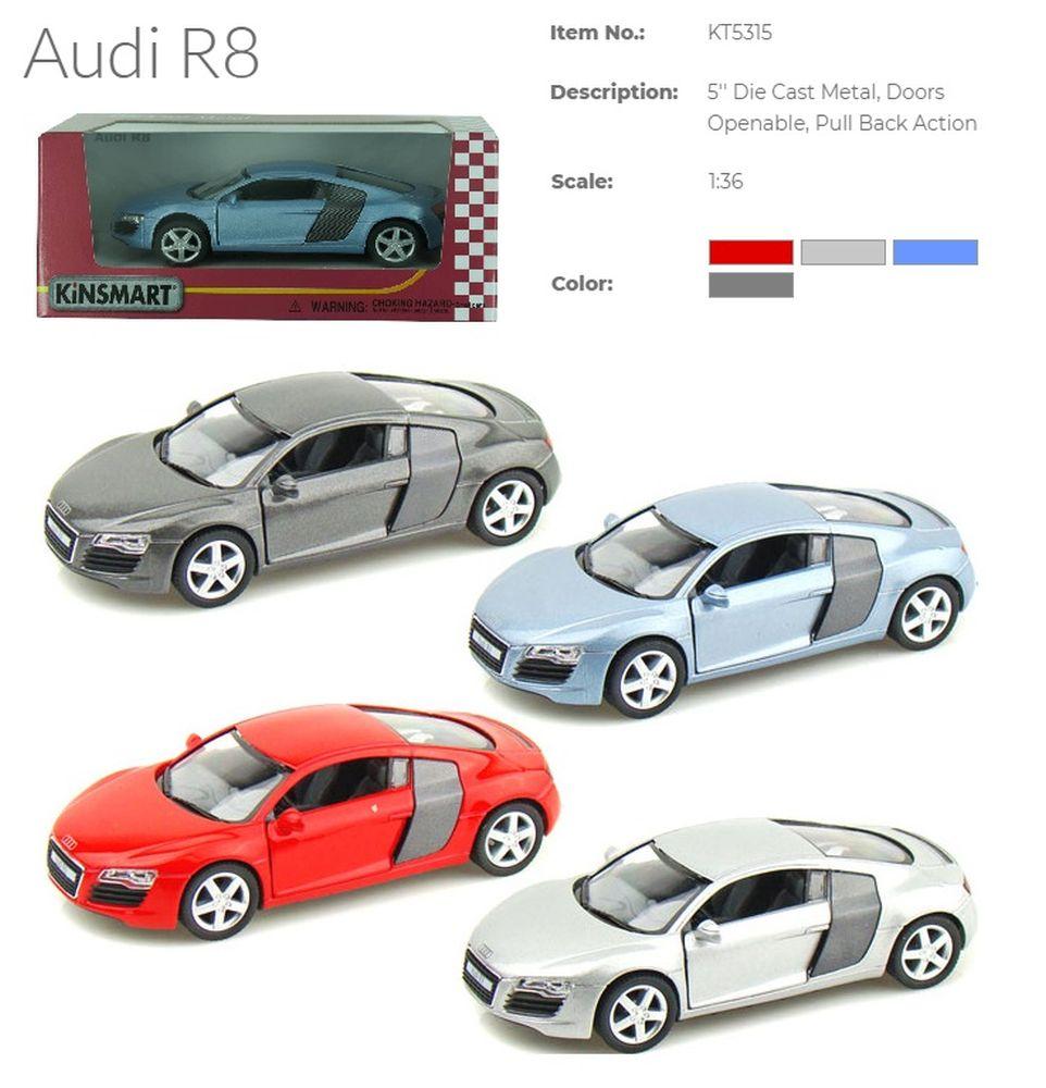 Модель легковая  5" KT5315W AUDI R8 метал.инерц.откр.дв.1:36 кор./96/