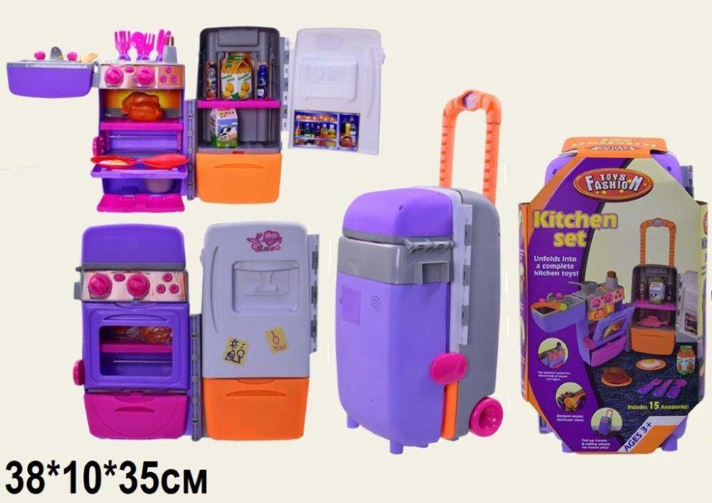 Холодильник-чемодан 9911 (6шт) батар(3АА),+мойка, духовка, на колесах, продукт, посуд,в кор.36*20*18