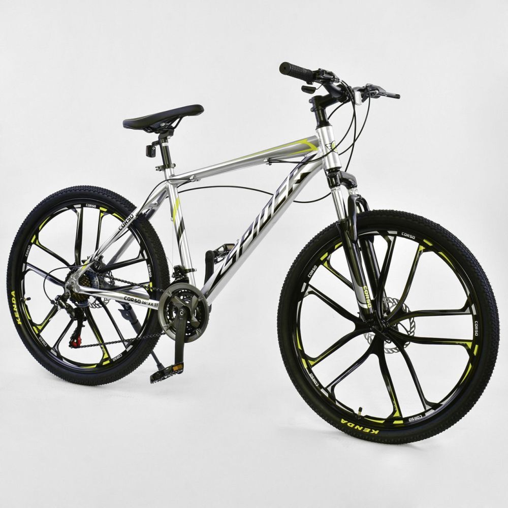 Велосипед 26" CORSO JYT 006 2220 GREY-YELLOW SPIDER, Алюминий, 21 скорость