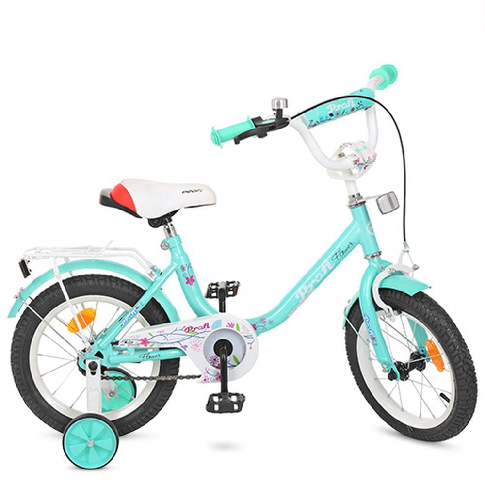 Велосипед детский PROF1 14д. Y1484 (1шт) Flower, мята,звонок,доп.колеса