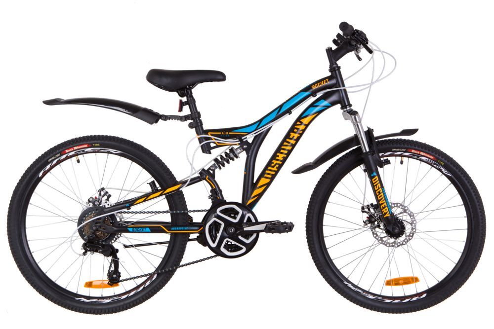 Велосипед 24" Disсovery ROCKET (OPS-DIS-24-136),  AM2 DD ST рама-15" с крылом Pl 2019 черно-оранжевый с синим (м)