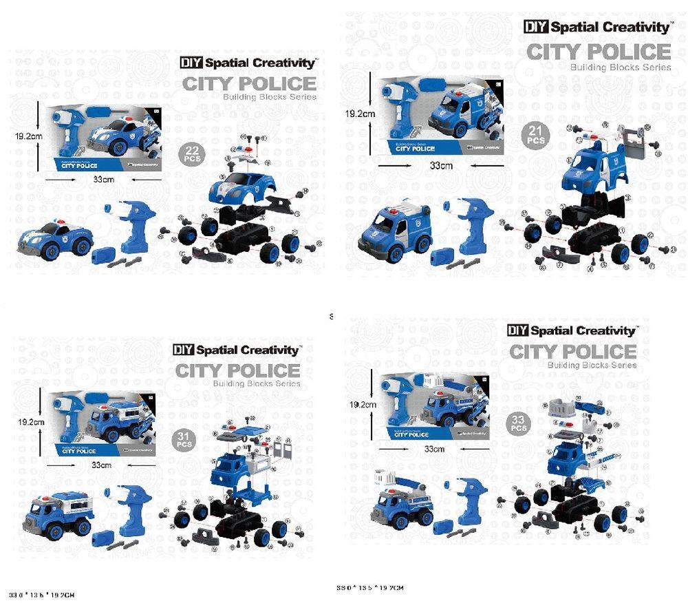 Конструктор с инструм LM8021/22/23/24-YZ-1, 21-33дет, 4 вида, Полиция, в кор 33*13,5*19,2
