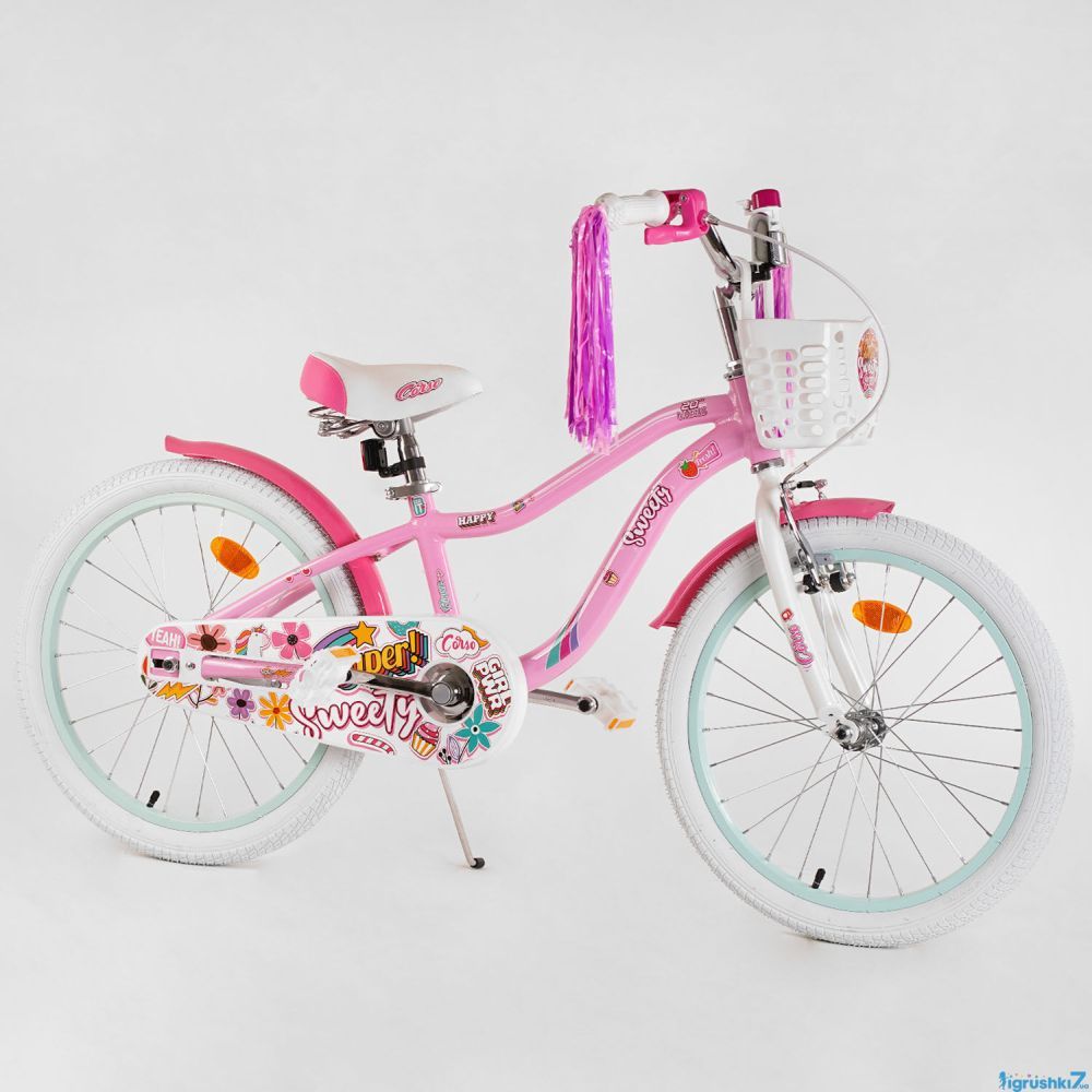 Велосипед 20" "CORSO Sweety" SW-20688 / 206884, РОЗОВЫЙ, алюминиевая рама 11’’, ручной тормоз, украшения, собран на 75%