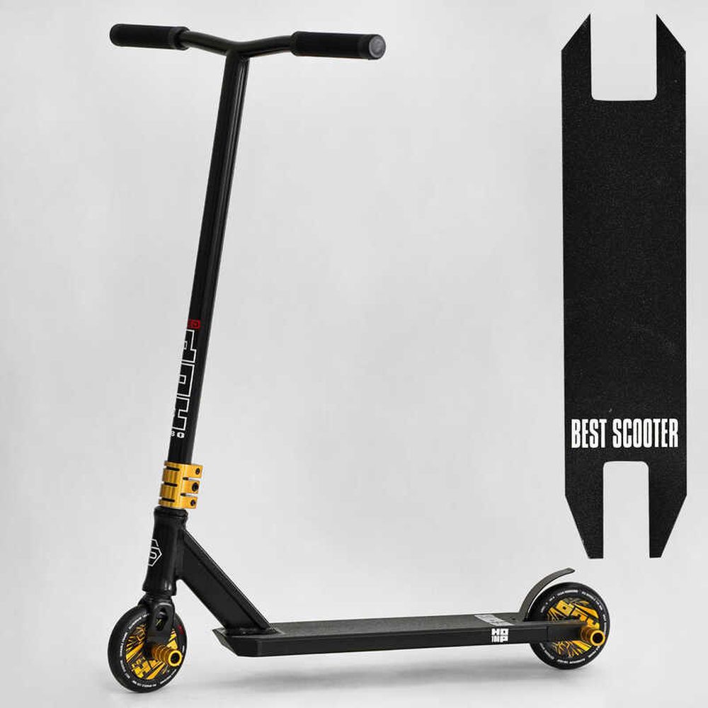 Самокат трюковий N-01801 "Best Scooter", "HOP", HIC-система, ПЕГИ, алюмінієвий диск та дека, колеса PU, d=120мм, ширина керма 58 см