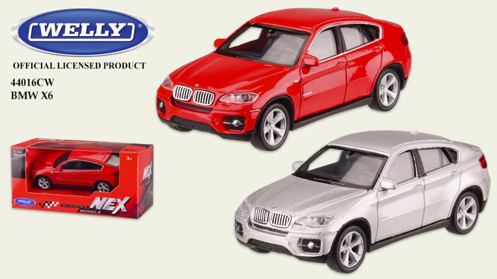 Машина мет. WELLY арт. 44016CW, 1:43 BMW X6,2 кольори, короб. 13*6*5,5 см, р-р іграш. 10*4*3.5 см