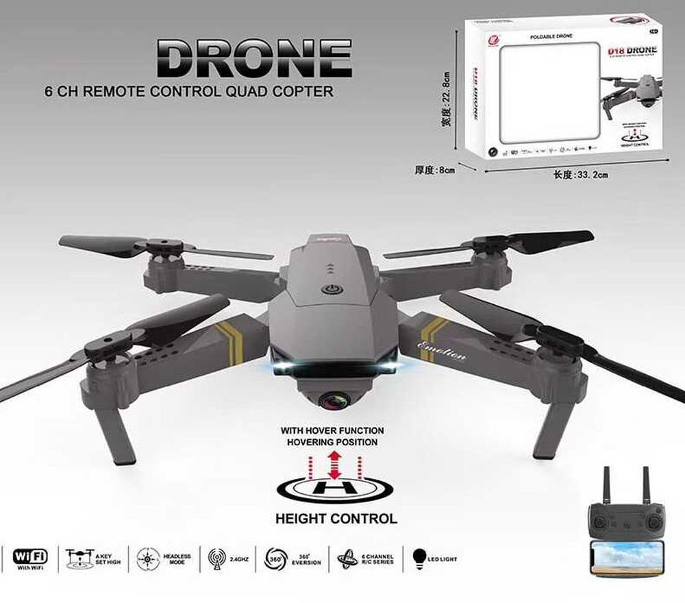 Квадрокоптер на радіокеруванні D 18 HW, пульт 2,4 GHz, HD-камера, акум. 3,7 V, “Headless mode”, у коробці