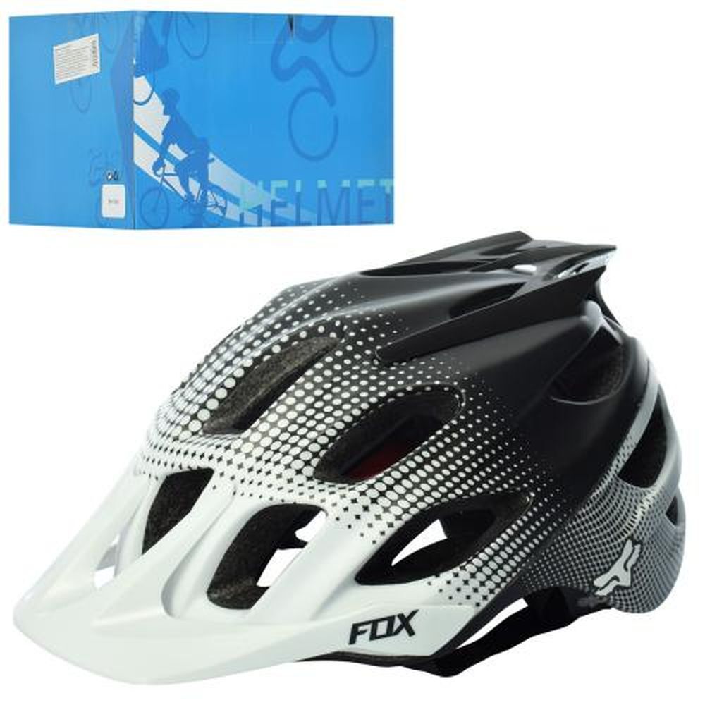 Шлем взрослый FOX AS180070-11, 20вентиляц. отверстий, размер L,218г,чёрн-бел,в кор,27-22,5-17см