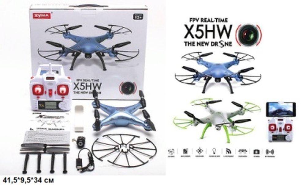 Квадрокоптер р/у Syma X5HW с гироскопом,барометром,камерой.WiFi.FPV.вращ.на 360гр.свет.USB./12/