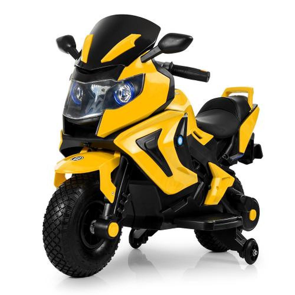Мотоцикл M 3681AL-6, 2мотора18W, 2аккум6V4,5A, USB,TF, муз, кож.сид., желт.