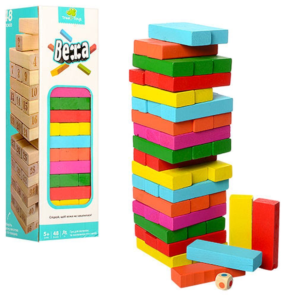 Дерев'яна іграшка Гра MD 1210, вежа, 26см, блок 51шт, 2види, в кор-ці, 27,5-8-8см