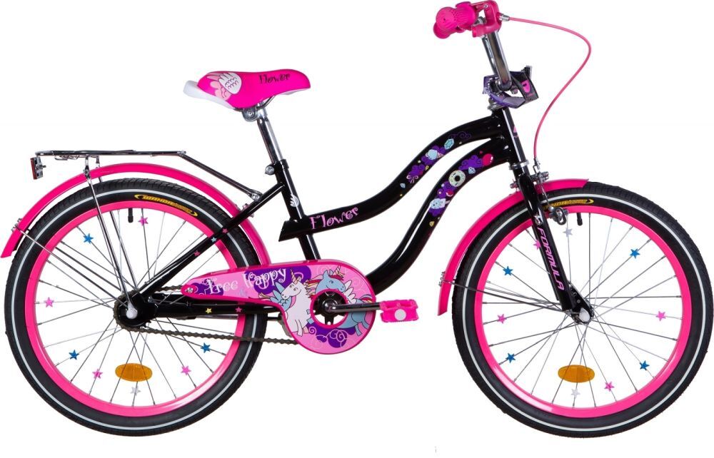 Велосипед 20" Formula FLOWER (OPS-FRK-20-113), рама-13" ST черный с розовым с багажником зад St, с крылом St 2020